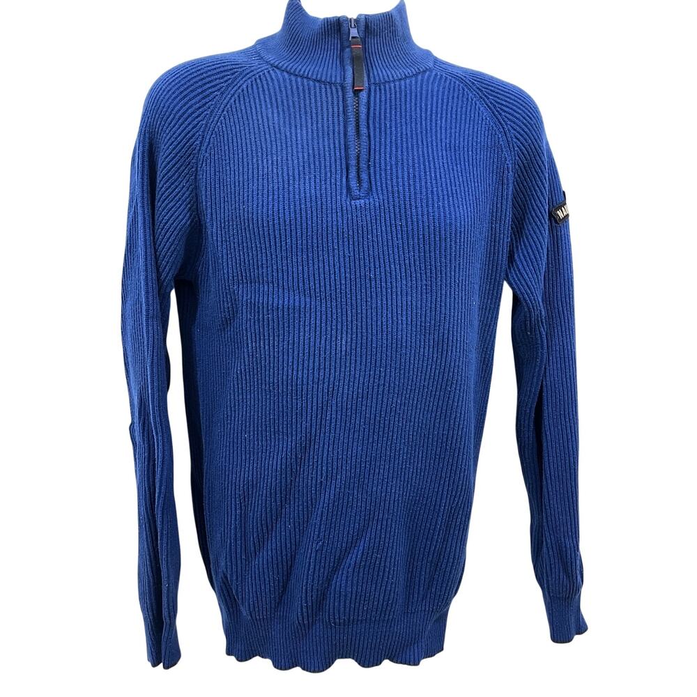 Vintage Nautica Jeans Co Quarter Zip Sweater Mens XL Blue Ribbed Knit Y2K